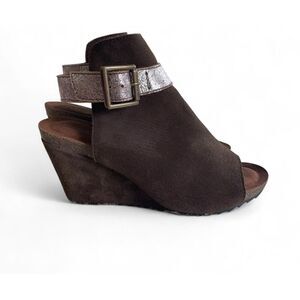 Diba True Neon Night Women’s Footbed Wedge Sandals Brown Genuine Suede Size 7.5